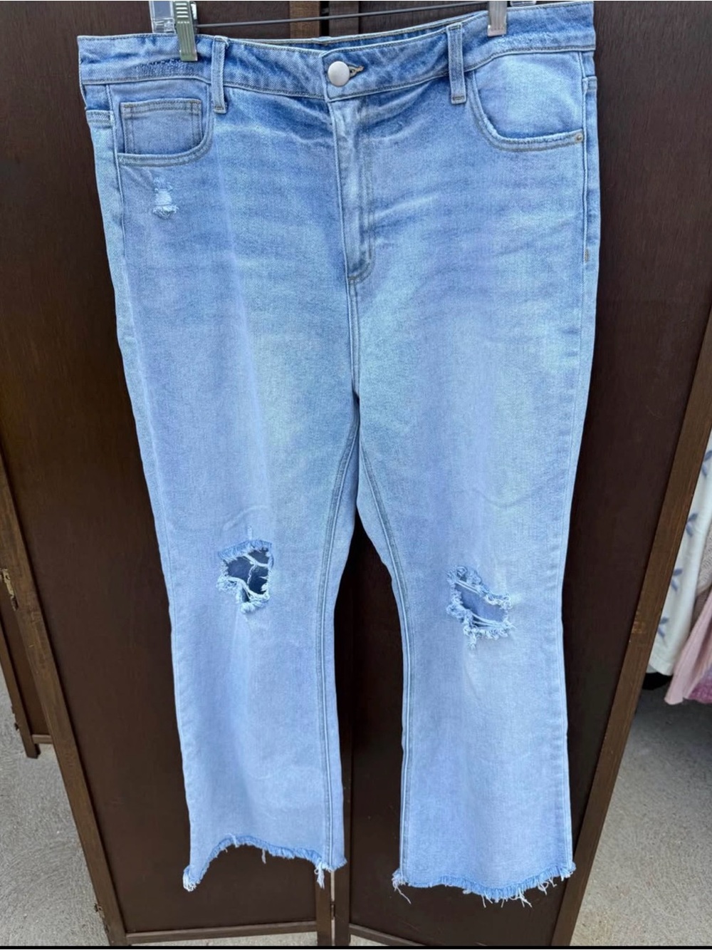 ARULA Light Blue Distressed Mid-rise Wide Leg Jeans